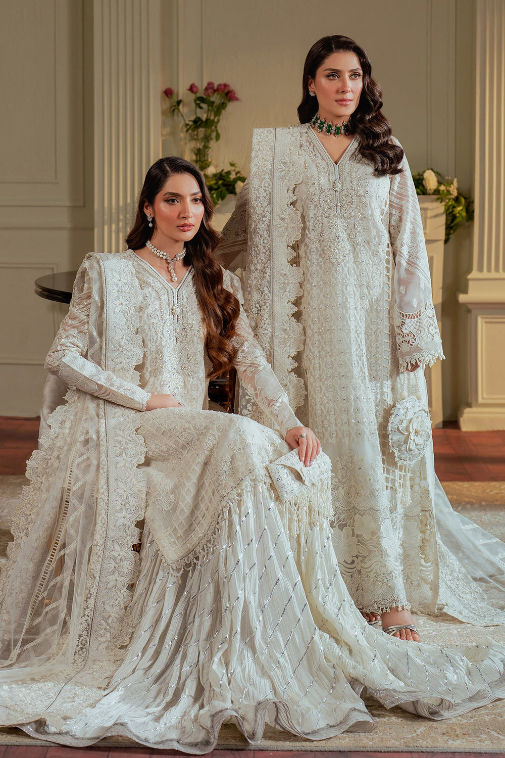 Olive Charm Chiffon Embroidered Dress | Rs-3391