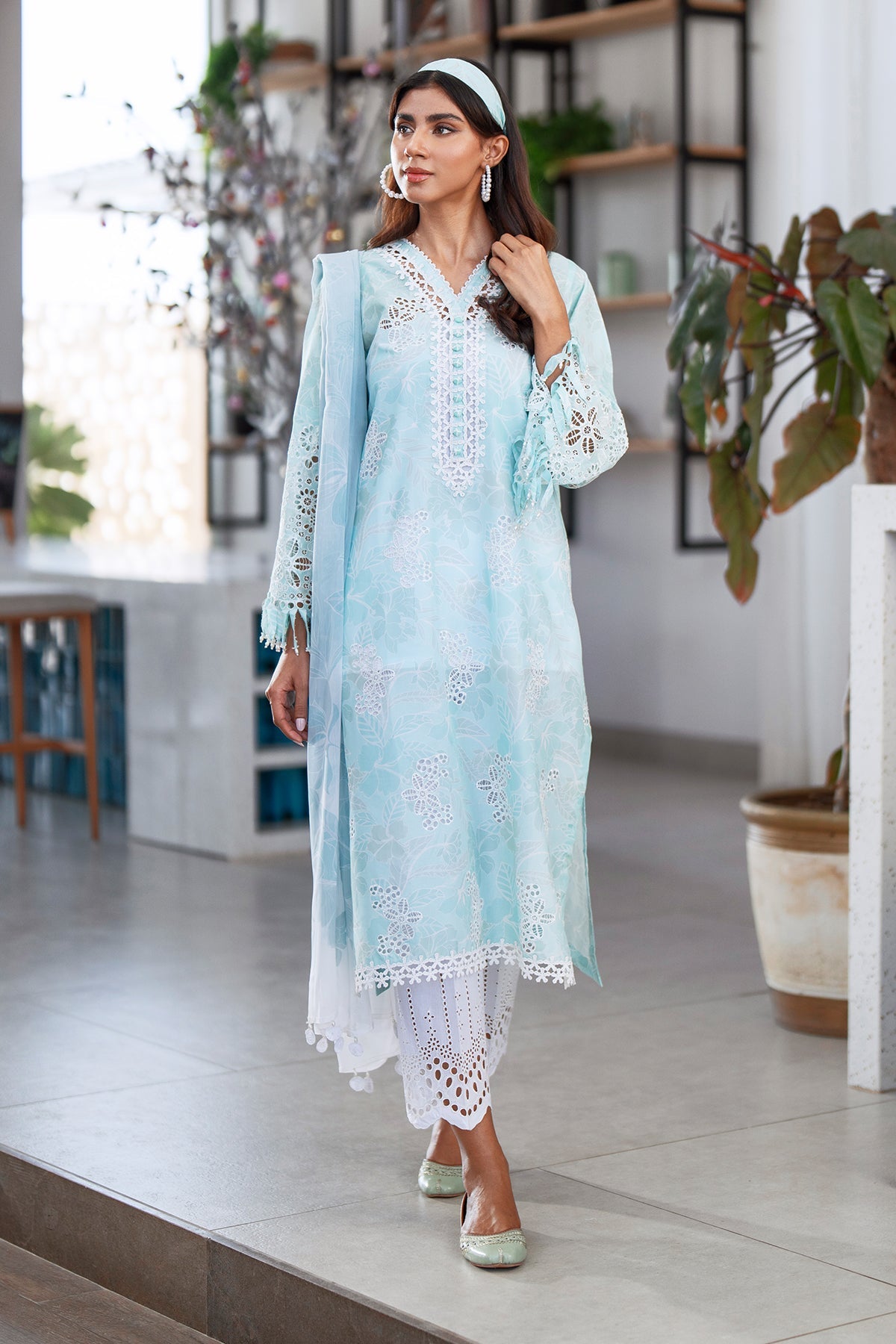 green emerald velvet dress adan-libas Pakistani Dress Green Lawn & Print main image 0
