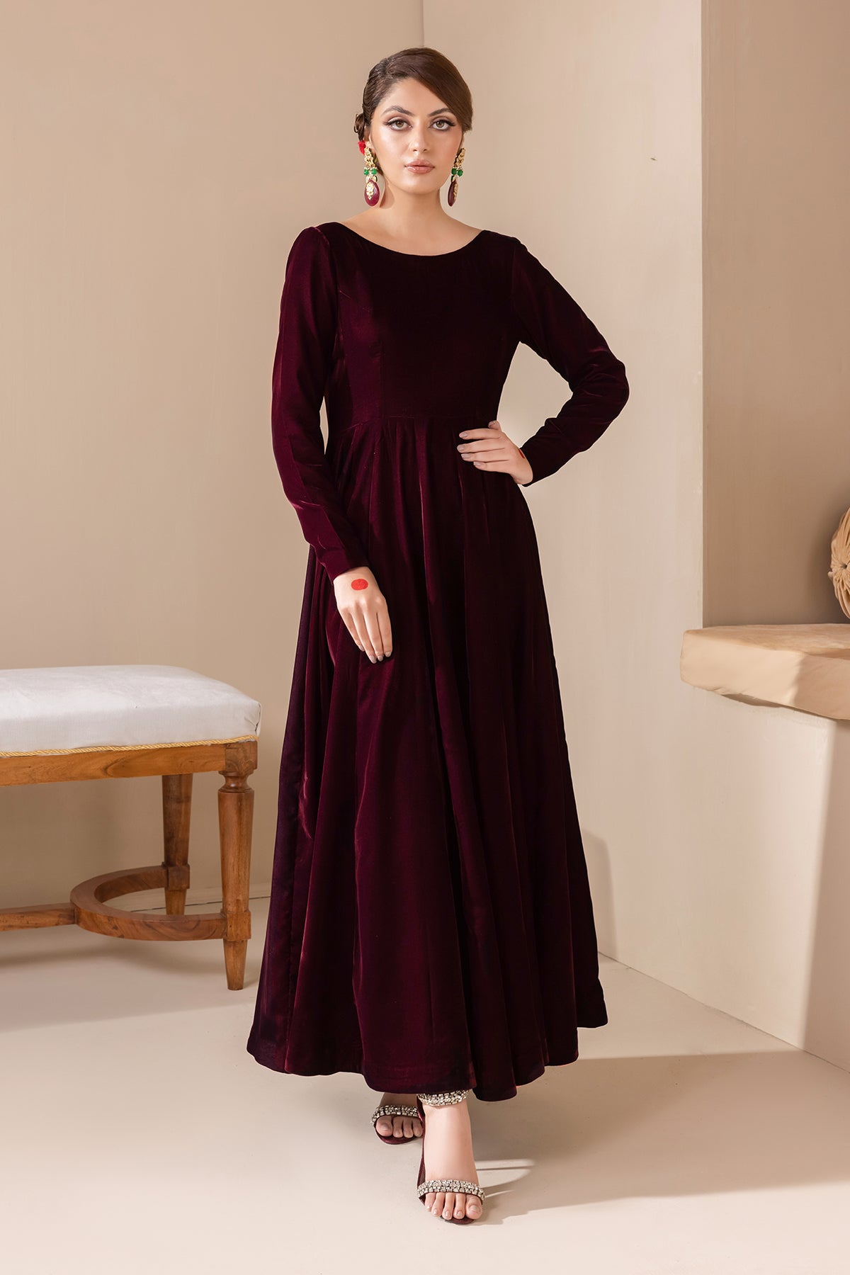 SOLID VELVET FROCK PR-8541