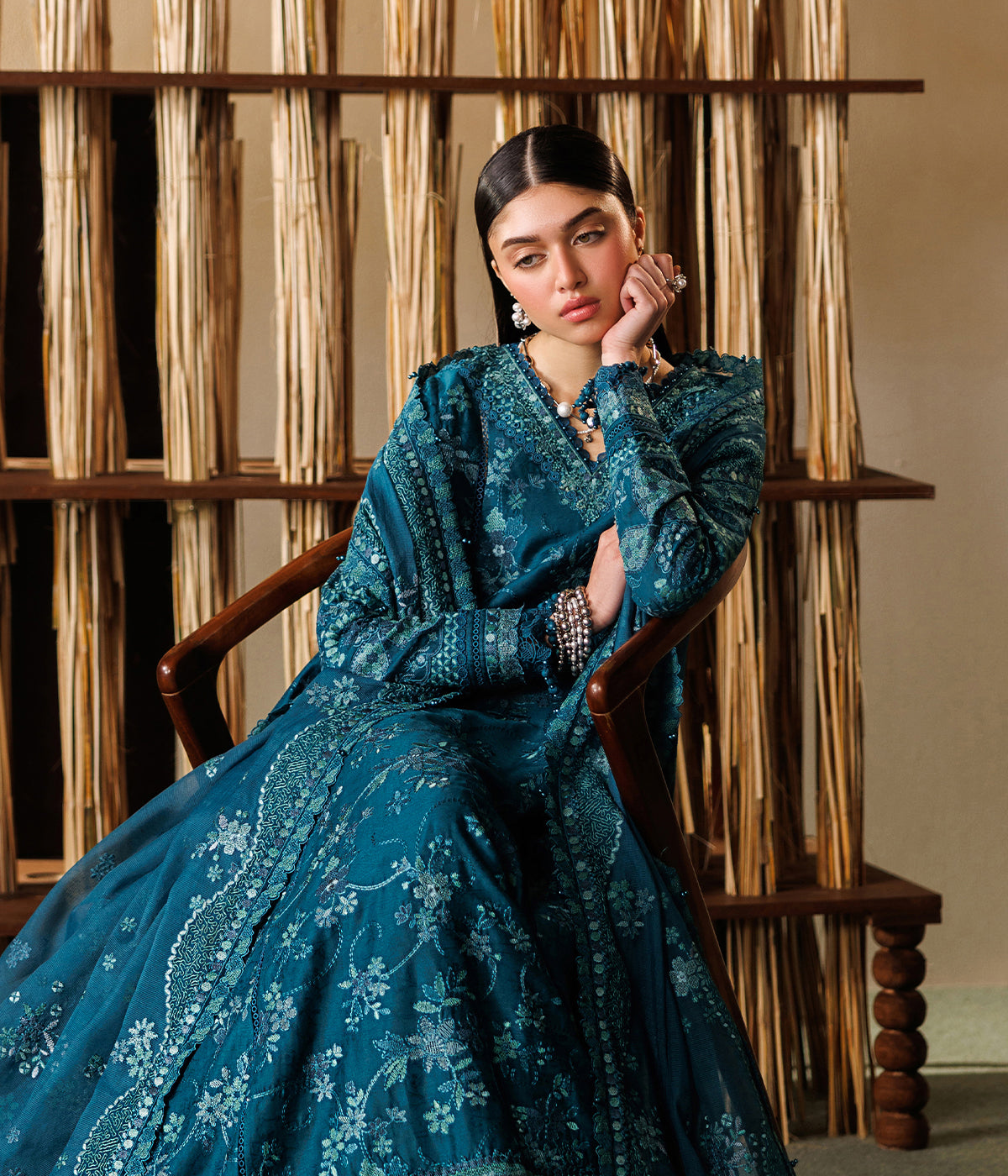 baroque embroidered dress Kelly Green & Blue Baroque Embroidered Dress