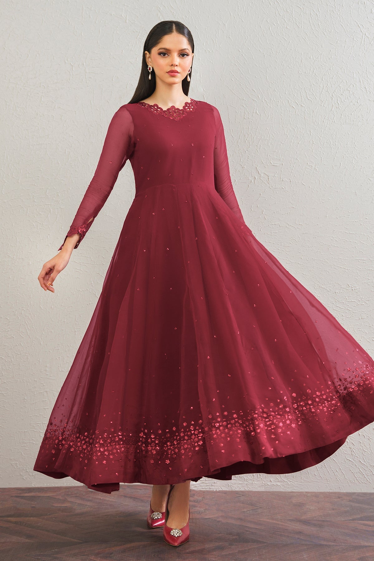 EMBROIDERED CHIFFON FROCK PR-901